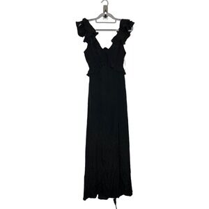 Francescas Blue Rain Maxi Dress Womens Small Black Ruffle Flowy Fairy Whimsigoth